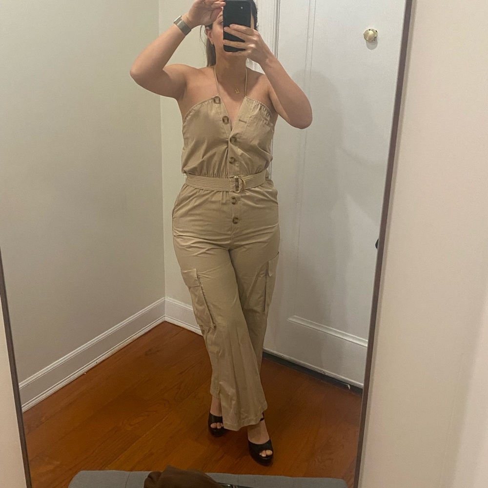 Halston Heritage Beige Button-Front Jumpsuit - image 3